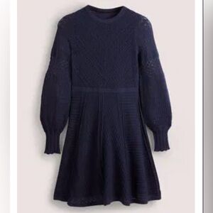 Boden Pointelle Knitted Mini Wool Blend Dress Black Sz 10